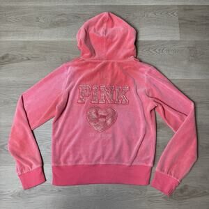 Y2K Vintage Victoria’s Secret PINK Velour Bling Jacket Size XS Hooded RARE